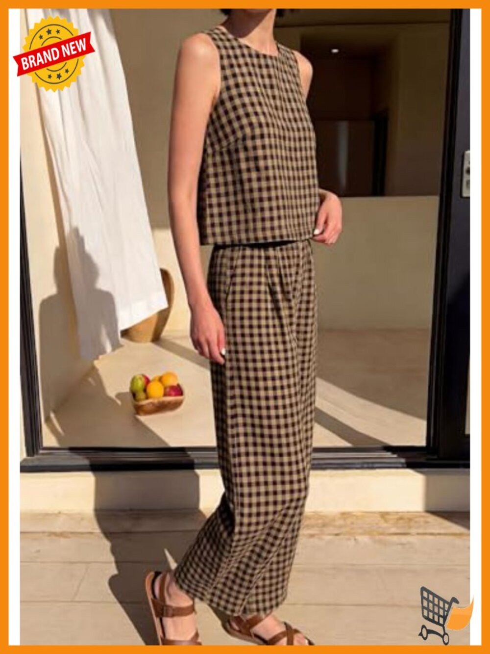 100% Cotton 2 Piece Lounge Set Sleeveless Top Wide Leg Pants Vacation - Picture 2 of 6